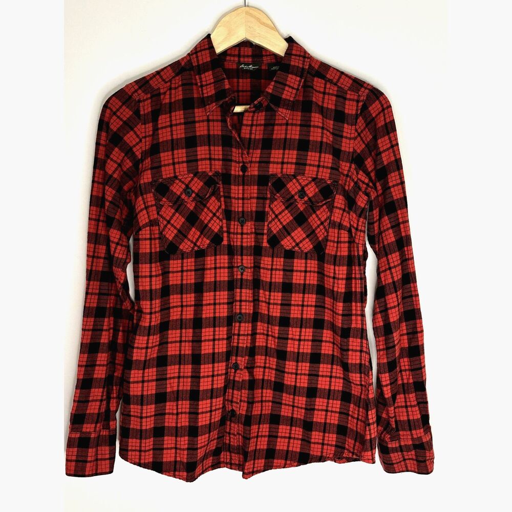 Eddie Bauer Women's Classic Western Red Plaid Shirt Size Small 100% Cotton K50